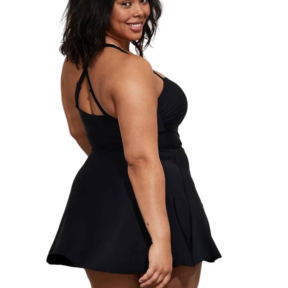 Torrid NWT Crisscross Lattice Peplum Long Swim Dress Black Size 1X Lace-up Bust - Picture 4 of 9